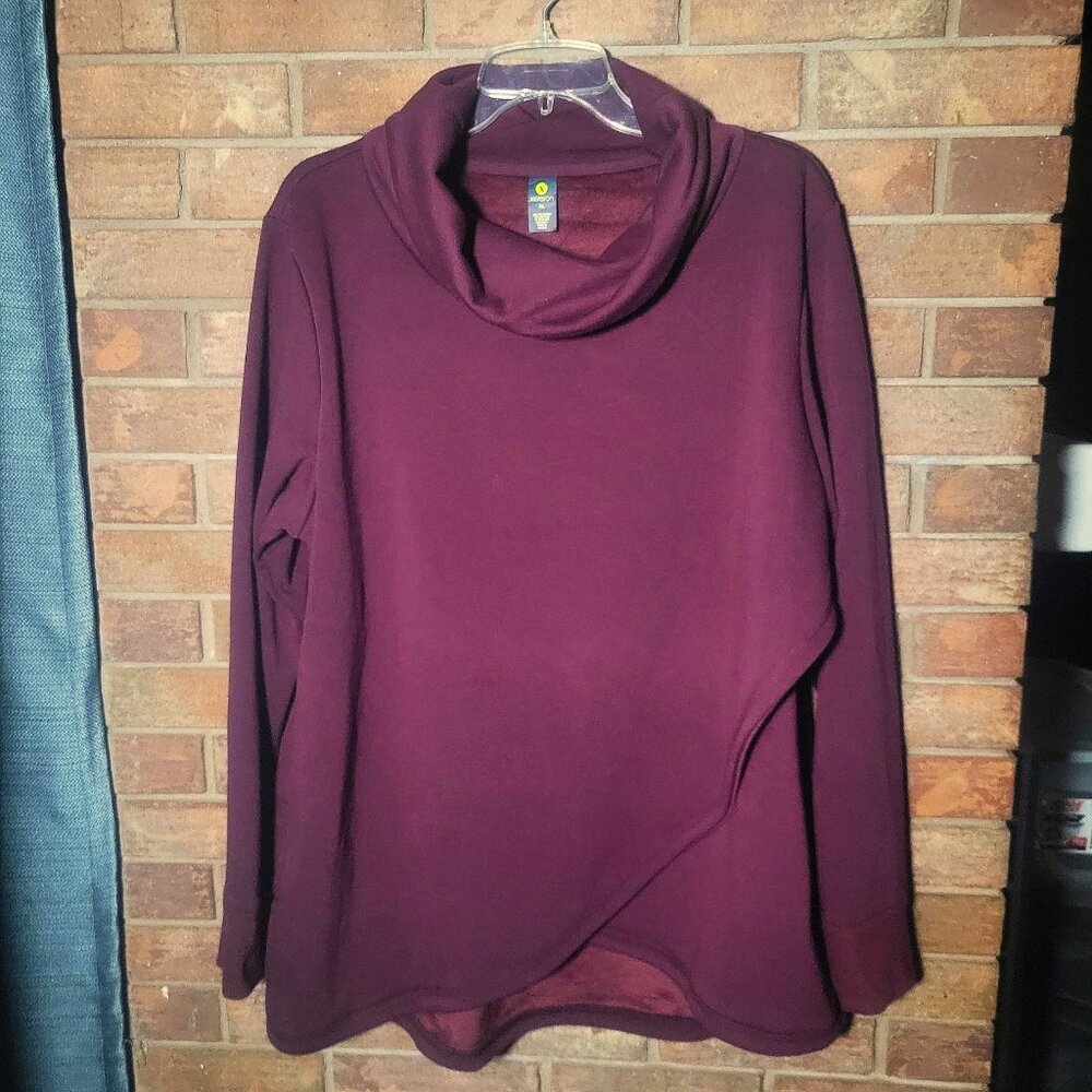 Xersion Women's Pullover Cowl Neck Sweatshirt w/Wrap Front in Wine - Size XL